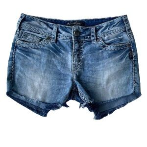 Silver Suki  Womens Cut Off Low Rise Blue Denim Fringe Shorts Size 30